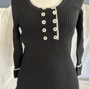 August Silk Black Ribbed Top with White Trim